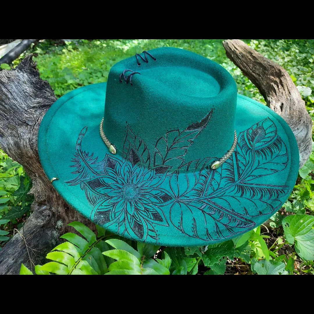 Teal wide brim hat