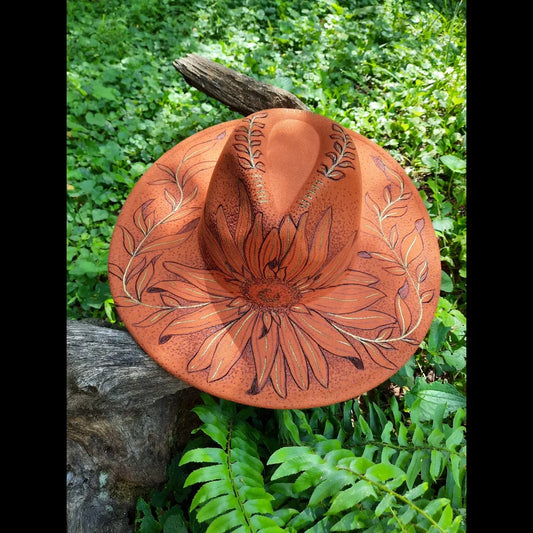 Orange sunflower wide brim hat