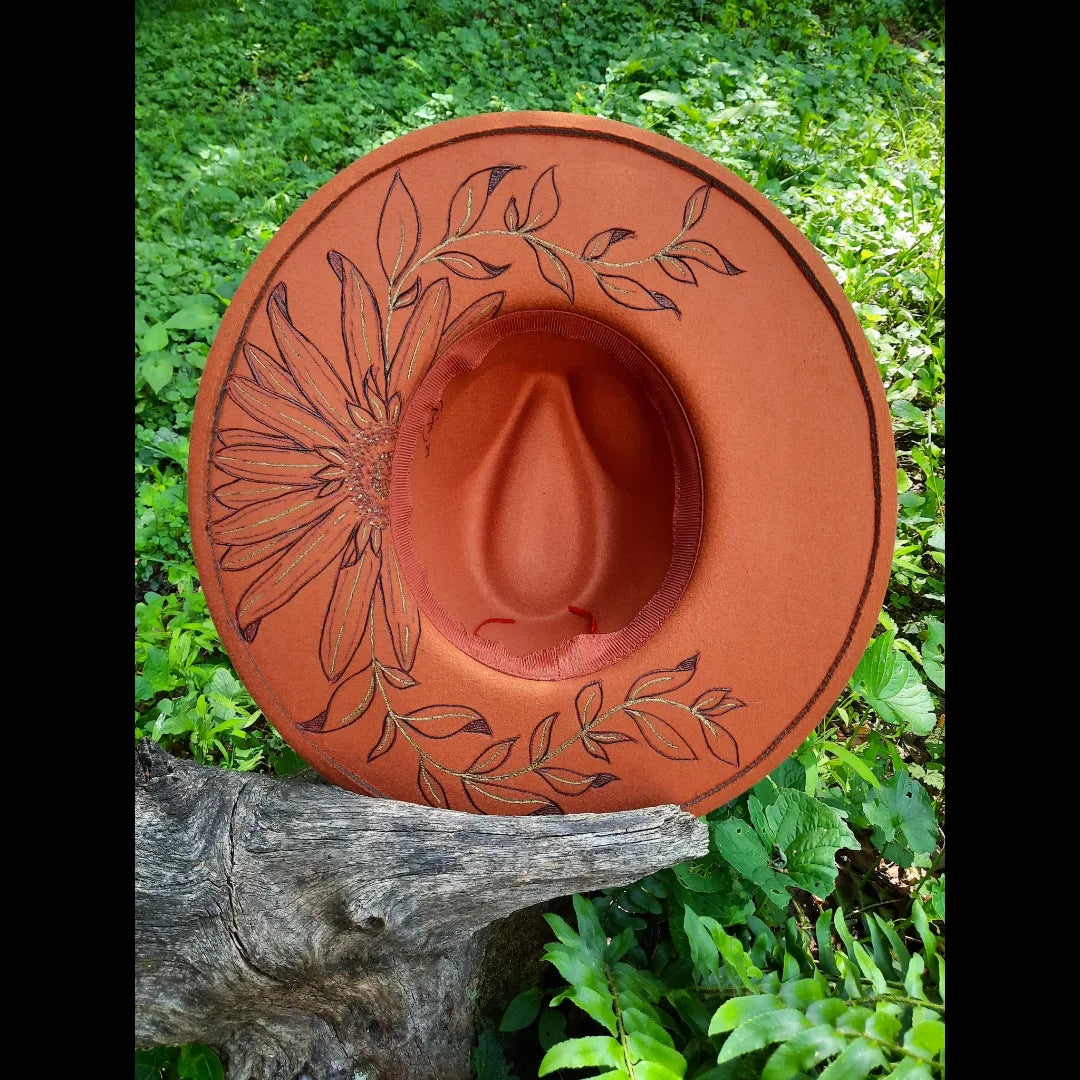 Orange sunflower wide brim hat