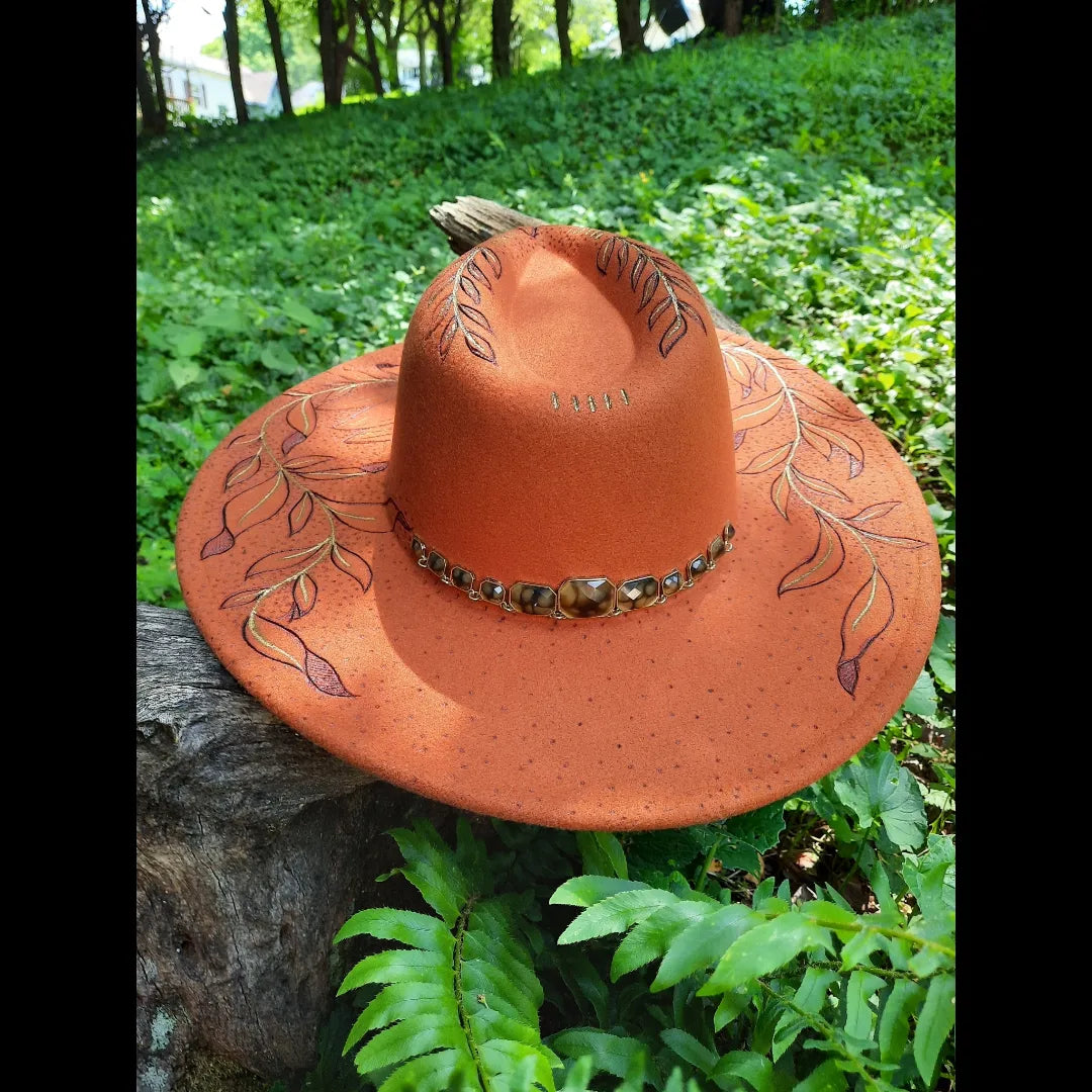 Orange sunflower wide brim hat