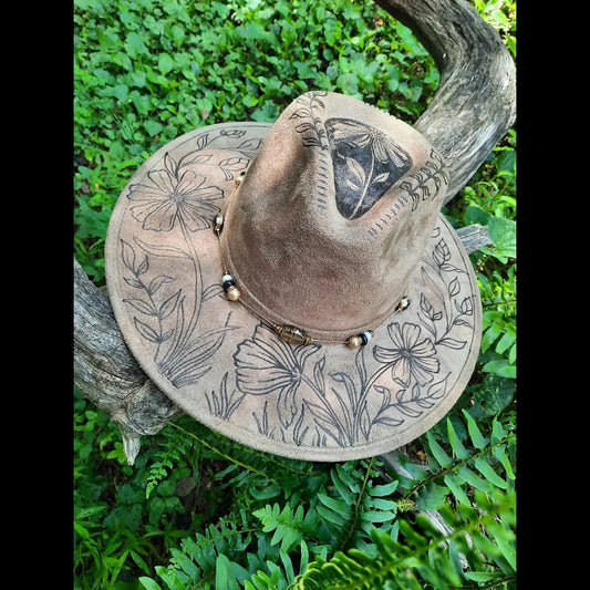 Vegan suede wildflower medium brim hat