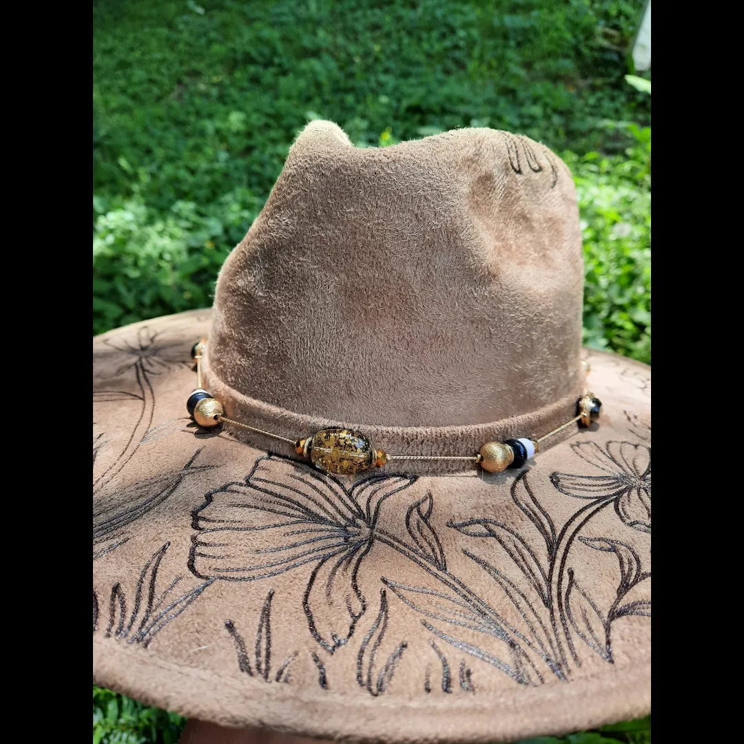 Vegan suede wildflower medium brim hat